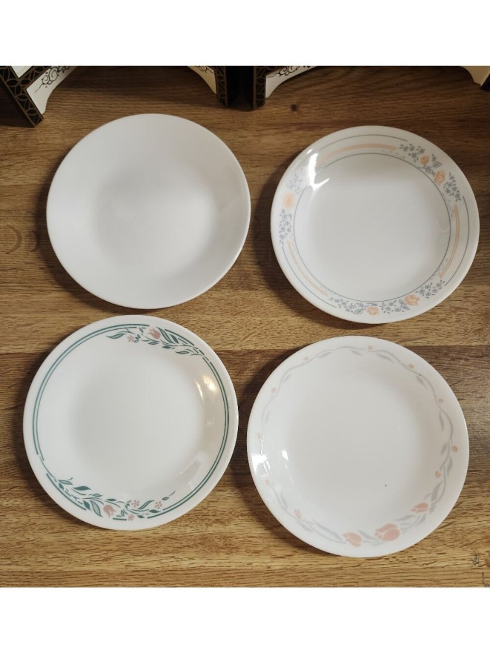 4- Mismatched Corelle Bread Cake Side Plates 6.75" Set of Four - Picture 2 of 4